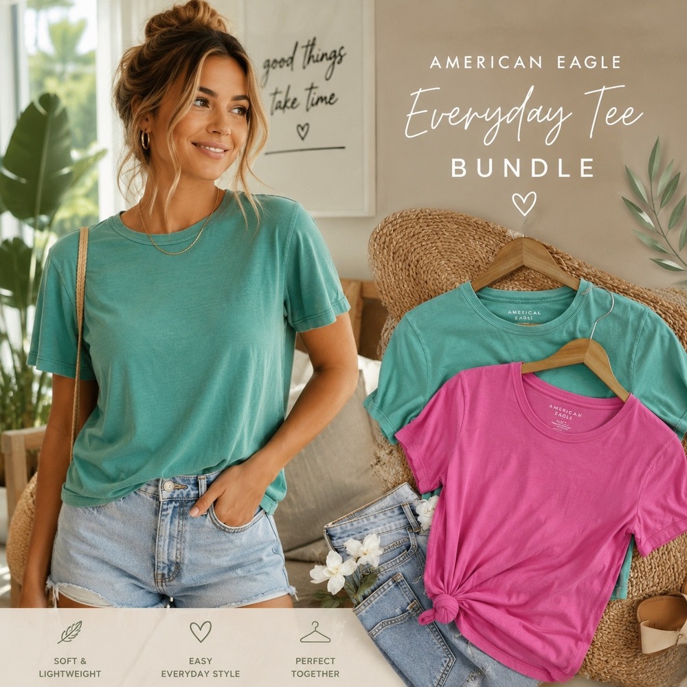 AE Soft Washed Tee 2-Pack Relaxed Everyday Berry & Teal Streetwear Back 2 School